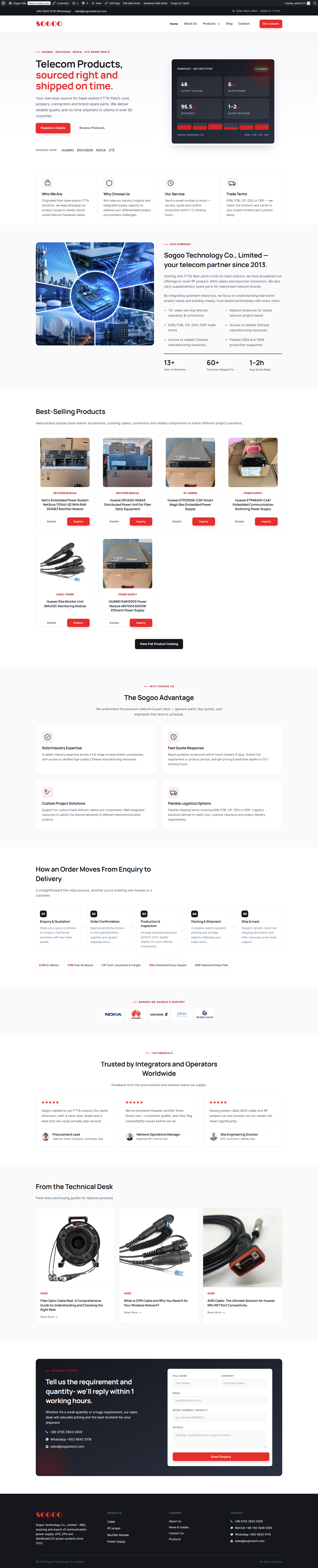 Full-page screenshot of the Sogoo Telecom website